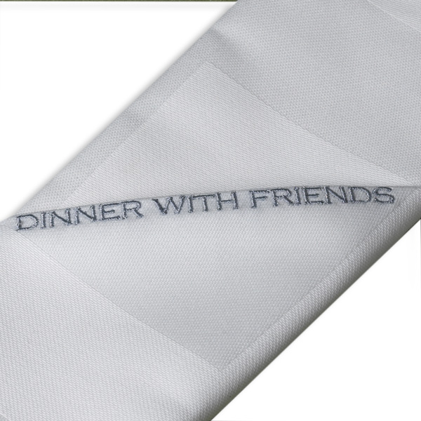 Stoffserviette in weiß bedruck mit Dinner with friends
