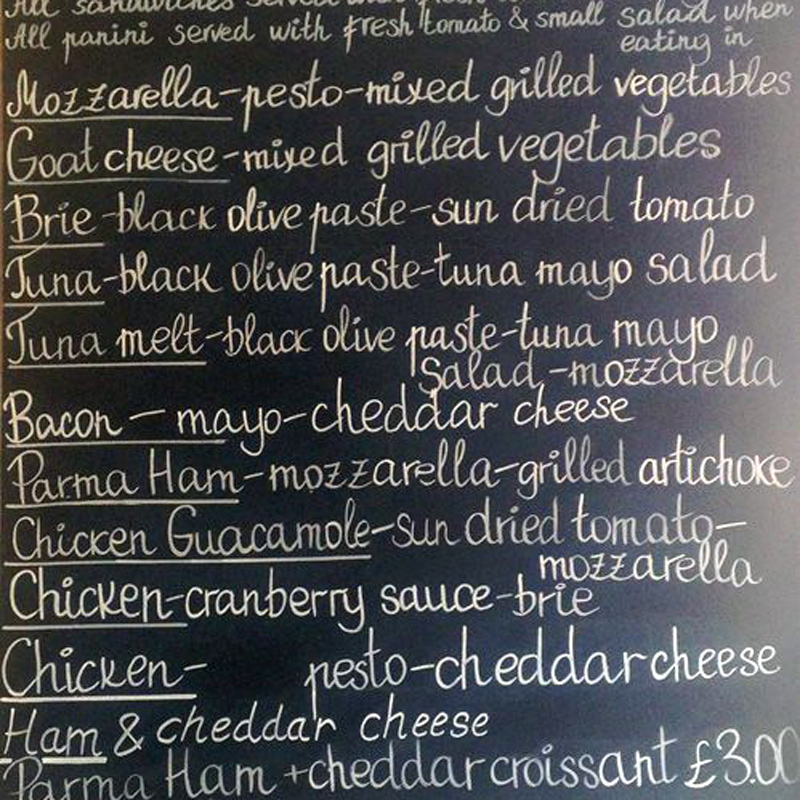The Coffee Tree menue in Notting Hill London