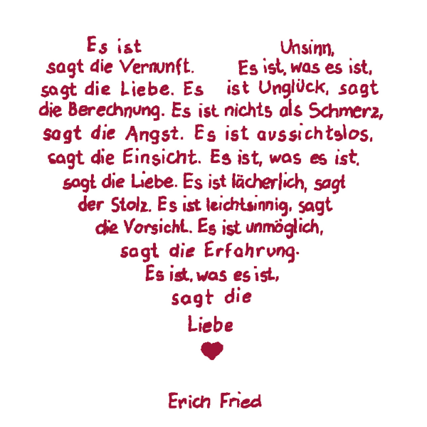 Trixi Gronau Hochzeitskarte mit einem Vers von Erich Fried