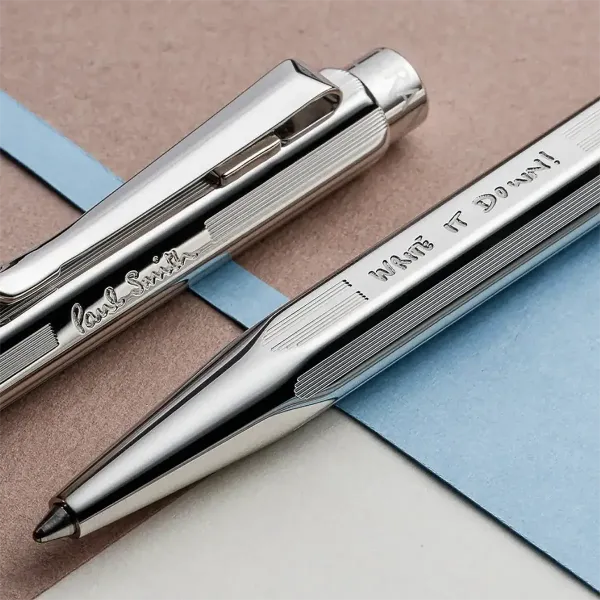 Ecridor Kugelschreiber Set Paul Smith Edition mit silbergrauem Stift und schwarzem Lederetui