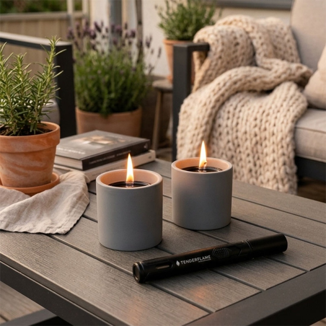 Tenderflame BREEZE Bioethanol Kerze schwarz Keramik windfest fuer den Garten