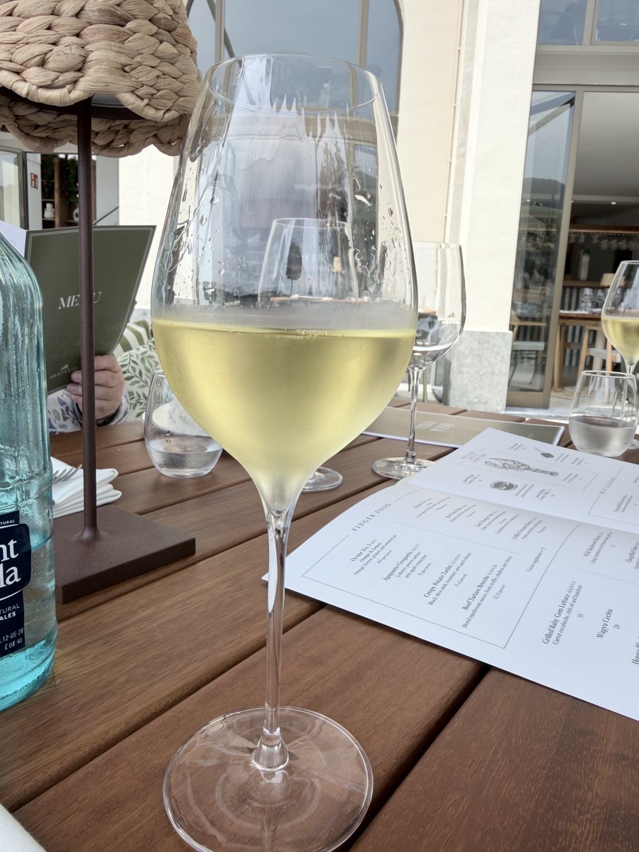 Weisswein im Glas Agapanto Port Soller
