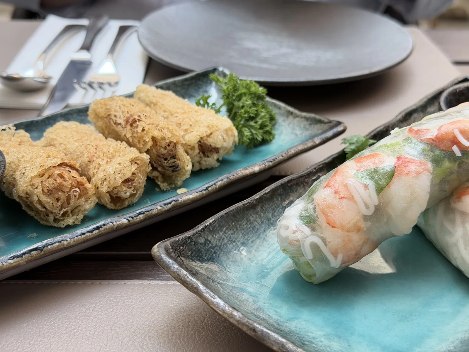 Vietnamese summer rolls and crispy tapioca spring rolls at Aimy Munich
