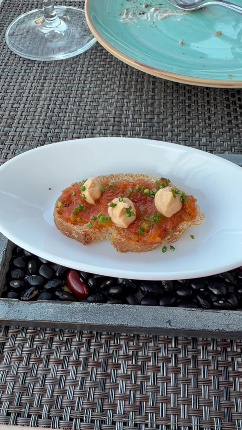 Small dish with a pale cream at the Es Passeig restaurant in Port de Sóller.