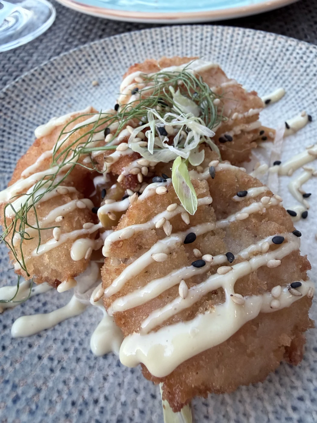 Scampi tempura served without a skewer at the Es Passeig restaurant in Port de Sóller.