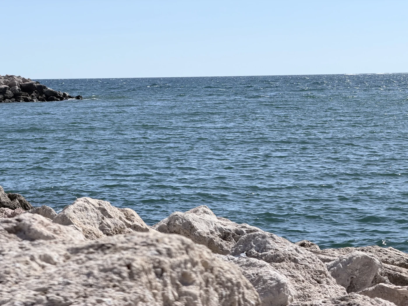 View over the sea from the rocks in front of Hotel Portixol on the day of departure.