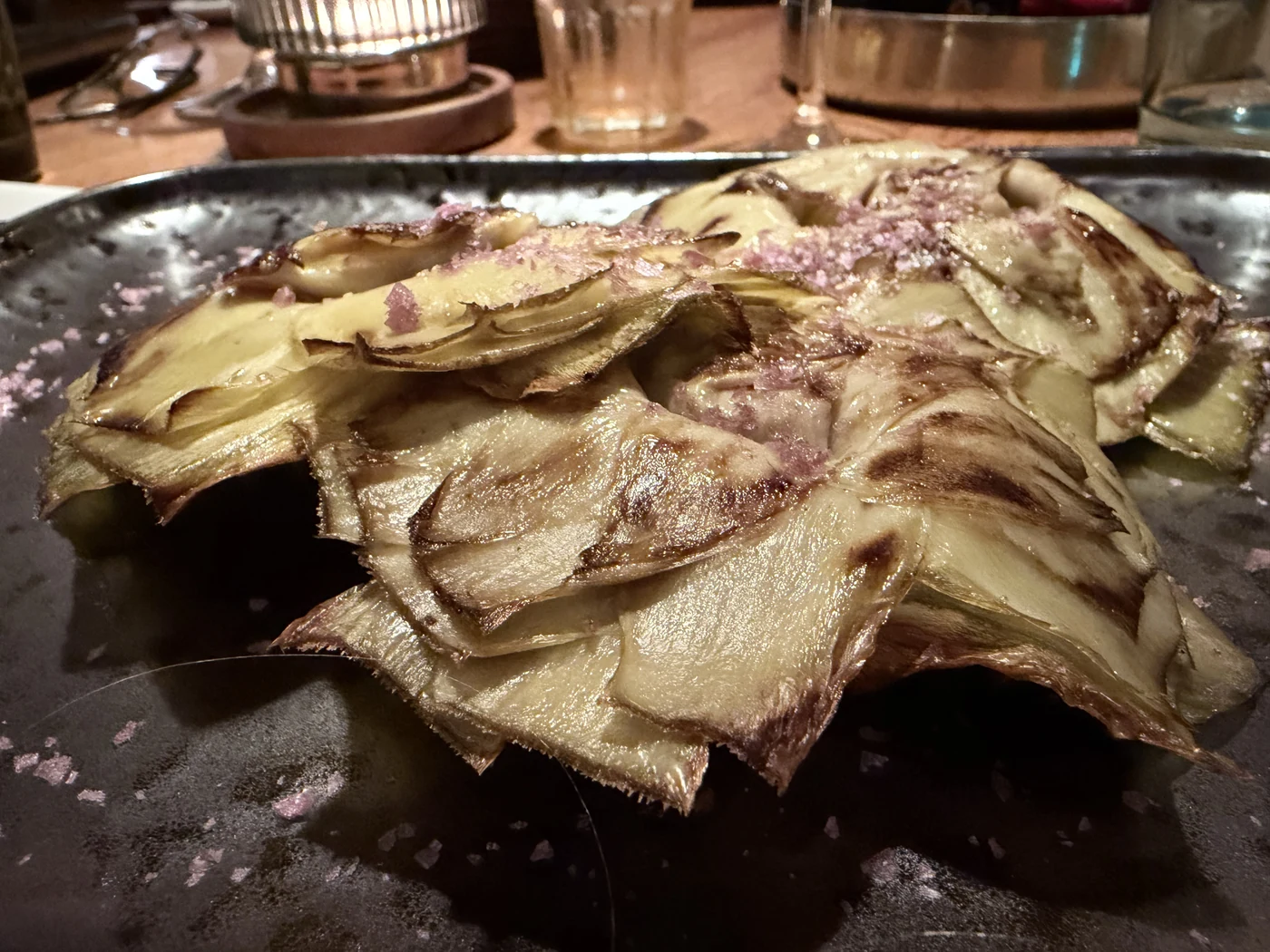 Grilled artichokes with pink salt at the restaurant of Hotel Portixol.